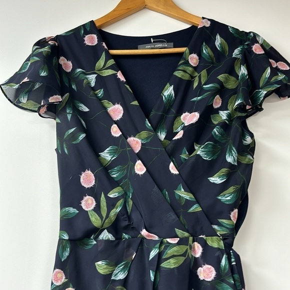 Julia Jordan Women's Floral-Print Ruffle Faux Wrap Dress Navy size 10. - Picture 7 of 13
